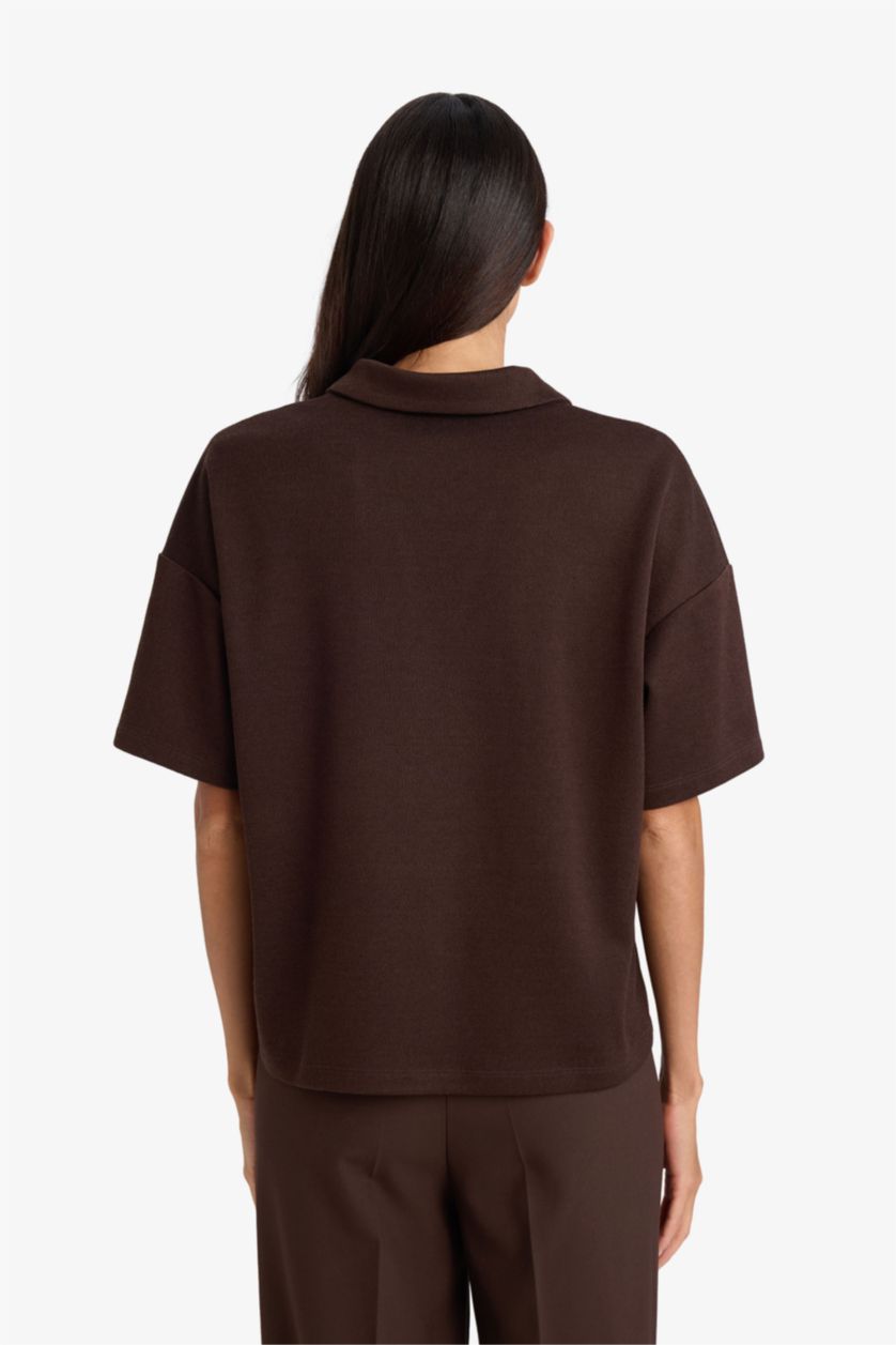 WOMAN Brown Relax Fit Pique Short Sleeves Polo T-shirt