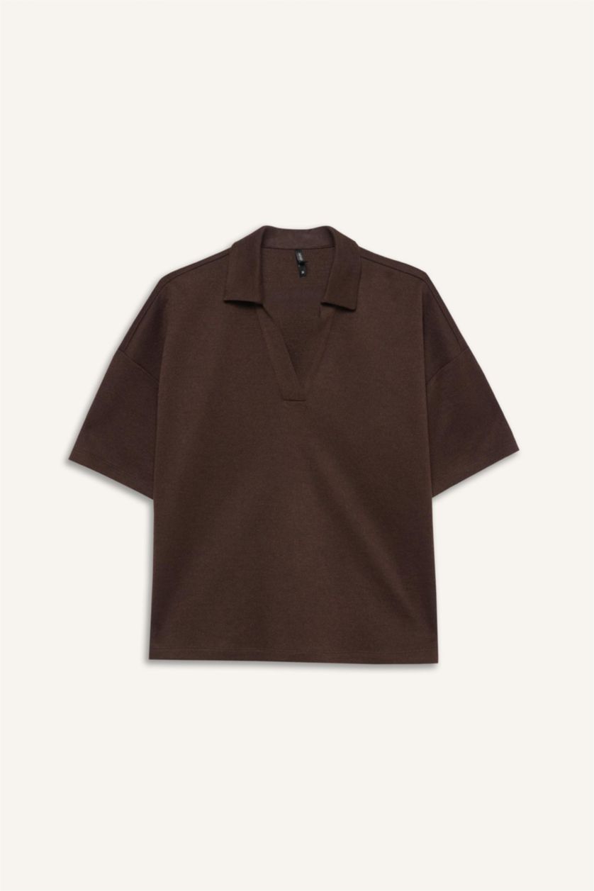 WOMAN Brown Relax Fit Pique Short Sleeves Polo T-shirt