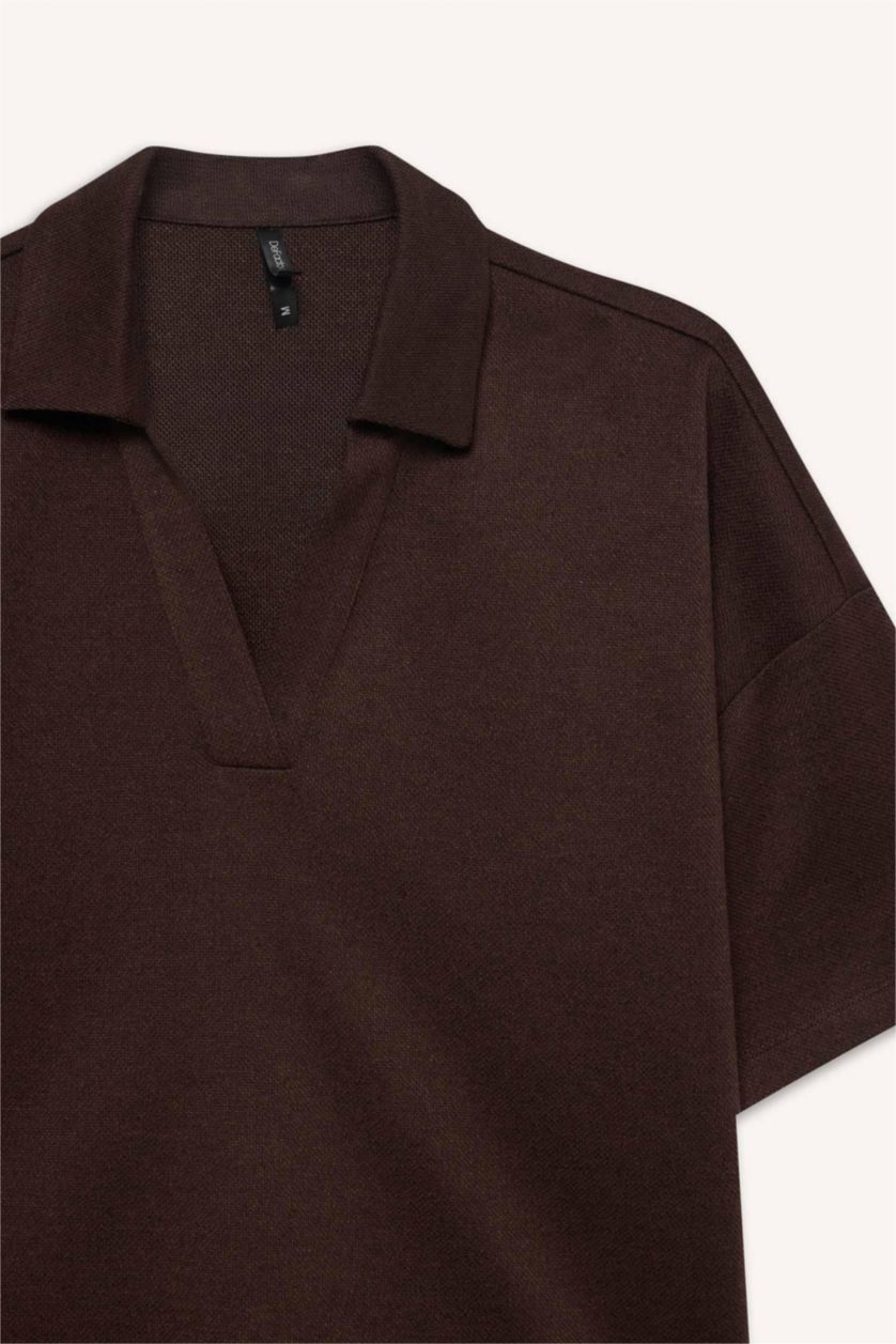 WOMAN Brown Relax Fit Pique Short Sleeves Polo T-shirt