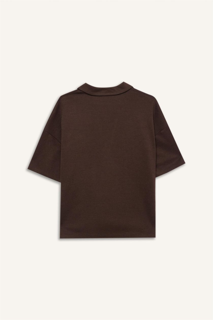 WOMAN Brown Relax Fit Pique Short Sleeves Polo T-shirt
