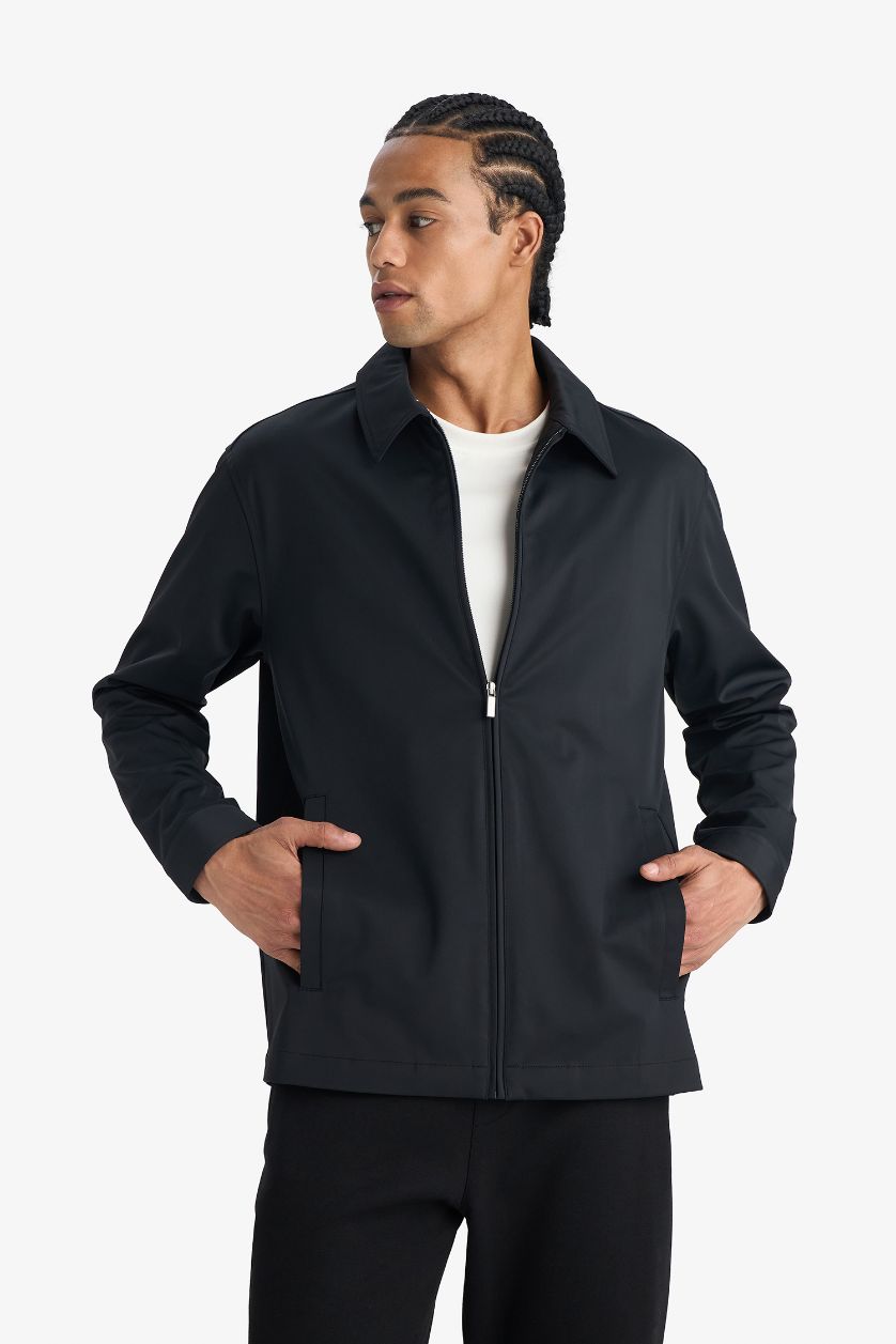 Man Black Windproof Slim Fit Puffer Jacket