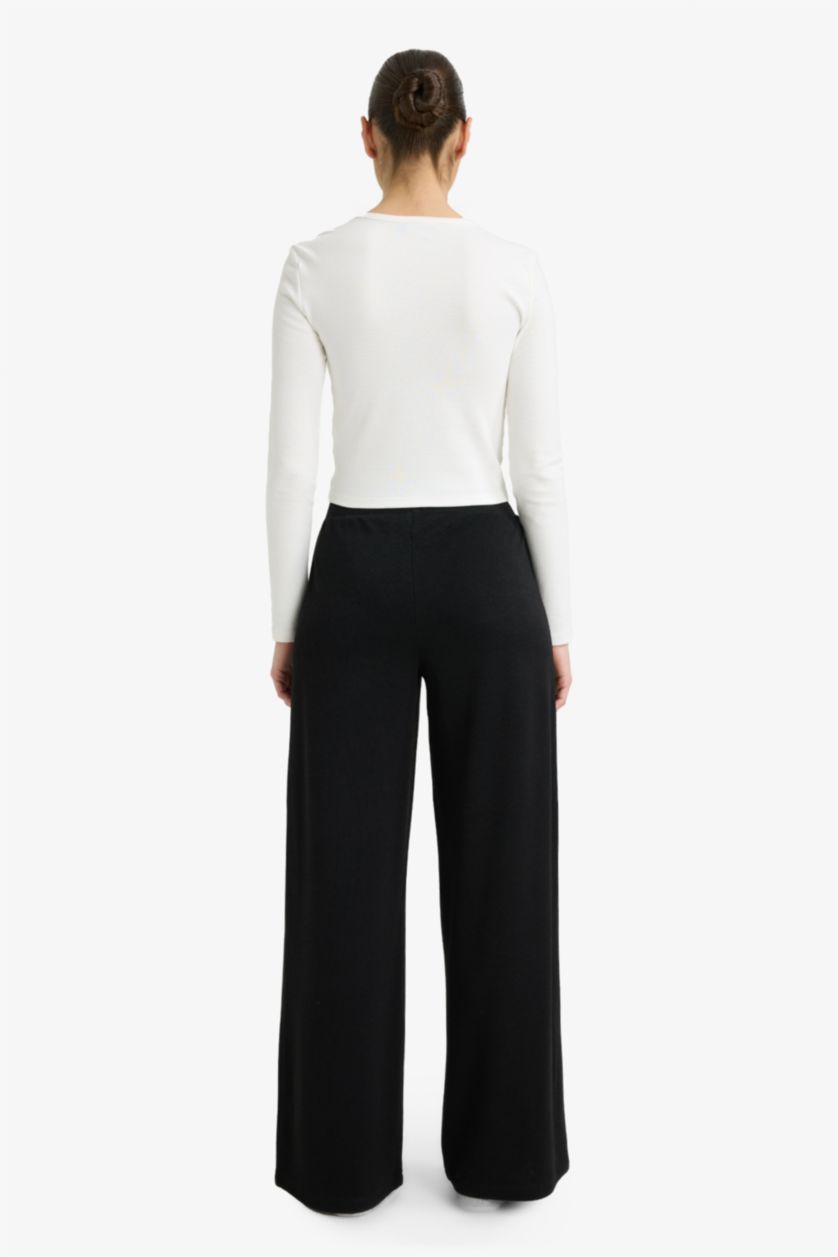 FEMME Noir Pantalon en piqué à jambes larges