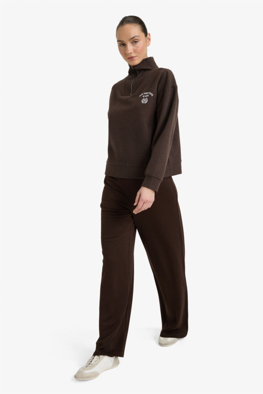 FEMME Marron Pantalon en piqué à jambes larges