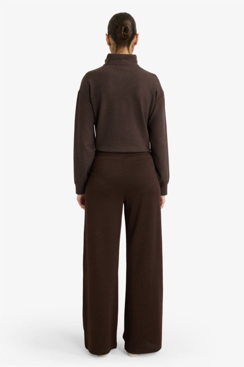 FEMME Marron Pantalon en piqué à jambes larges