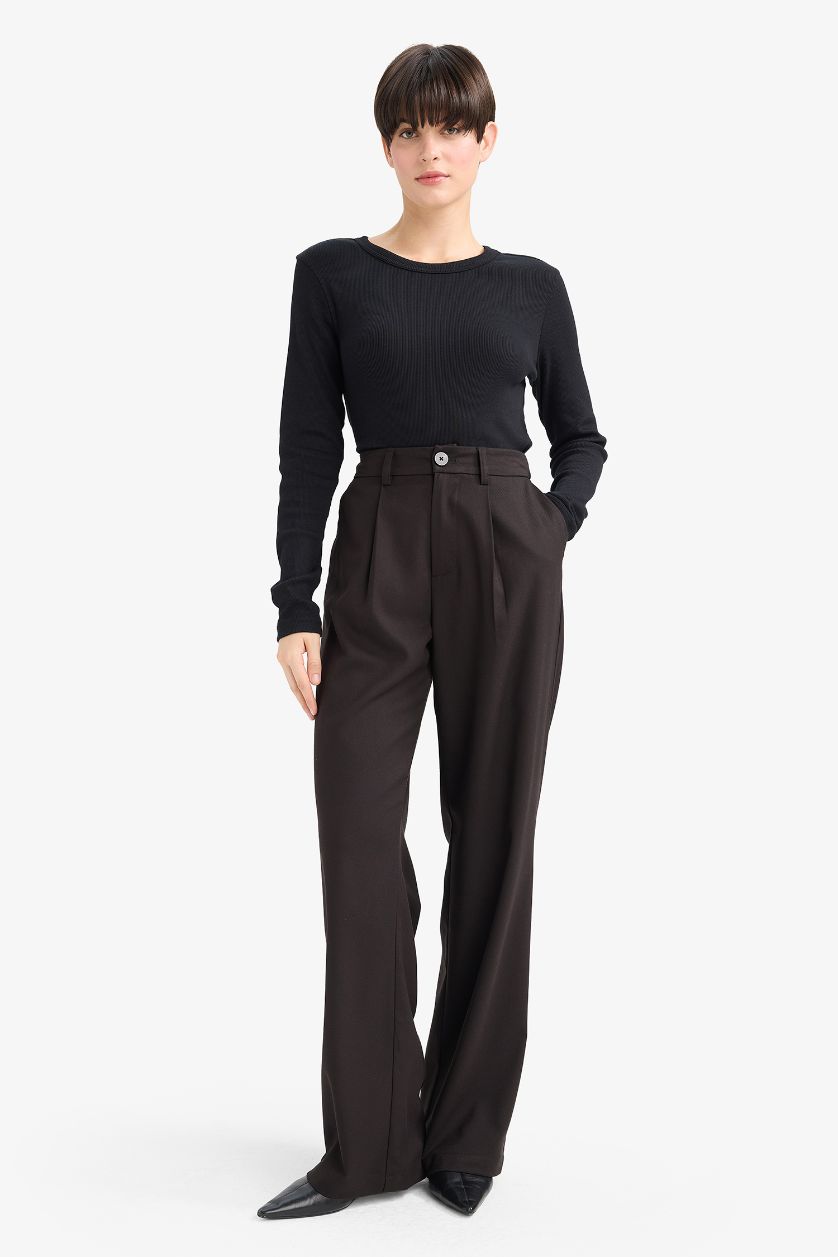 WOMAN Black Straight Fit High Waist Long Trousers