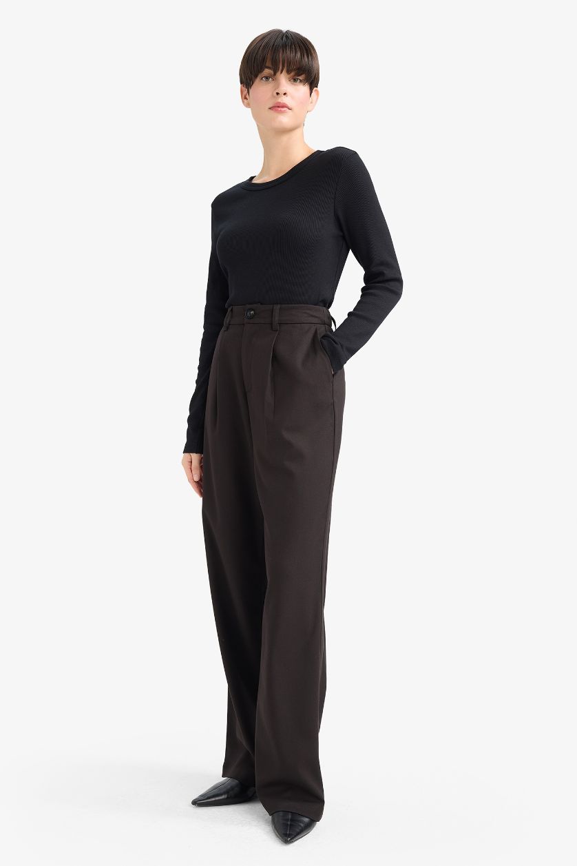 WOMAN Black Straight Fit High Waist Long Trousers