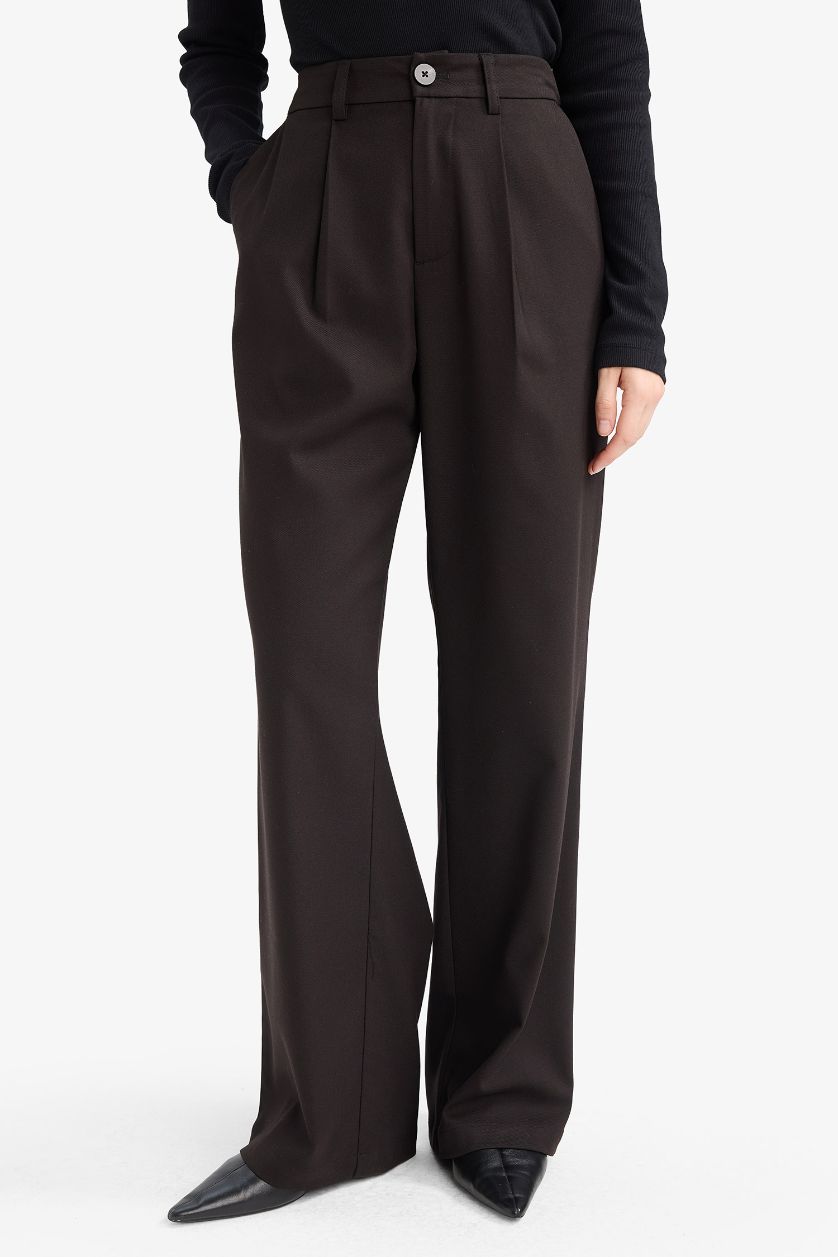 WOMAN Black Straight Fit High Waist Long Trousers