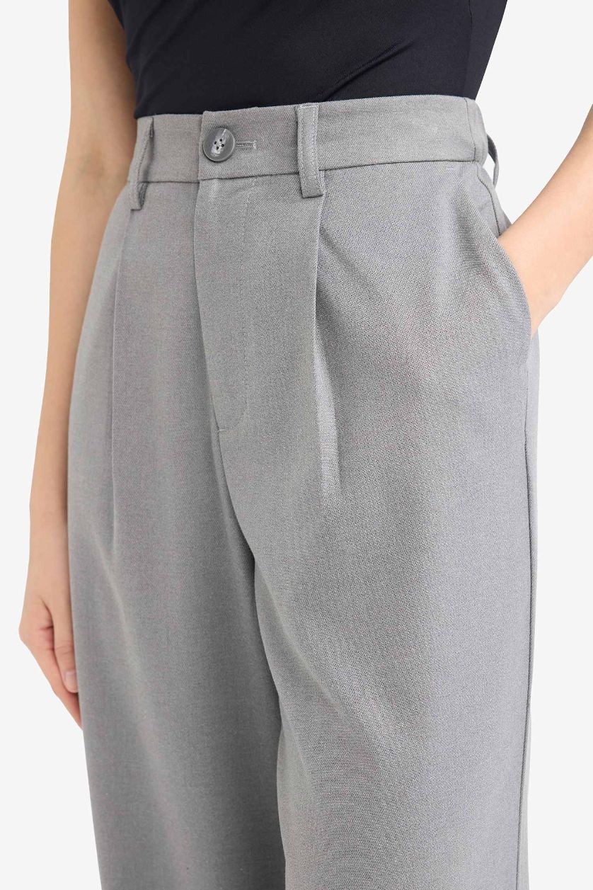 Әйелдерге Сұр Меланж Straight Fit жоғары белді найзағайлы қалтасы бар ұзын шалбар