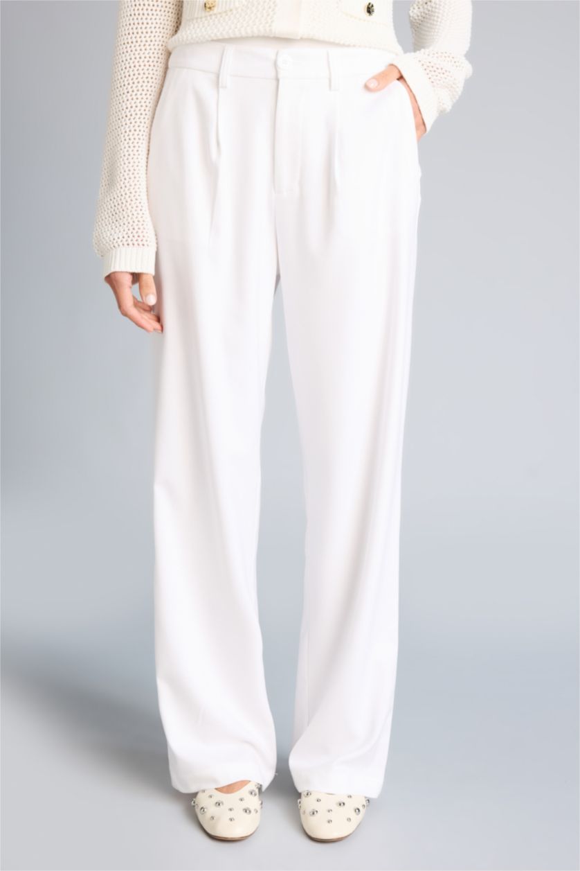 WOMAN White Straight Fit Zipper Pocket Trousers