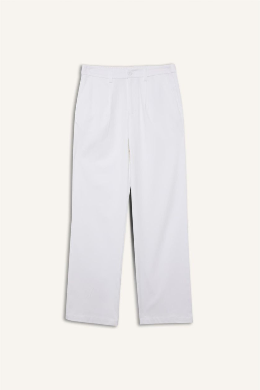 WOMAN White Straight Fit Zipper Pocket Trousers