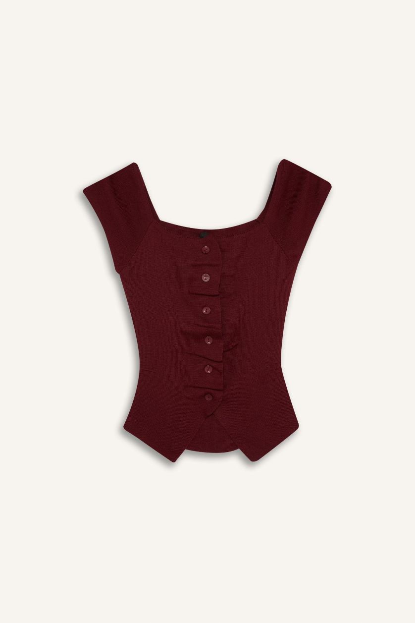 نساء خمري بلوز صوف نص ردن مخصر بياخة مربعة