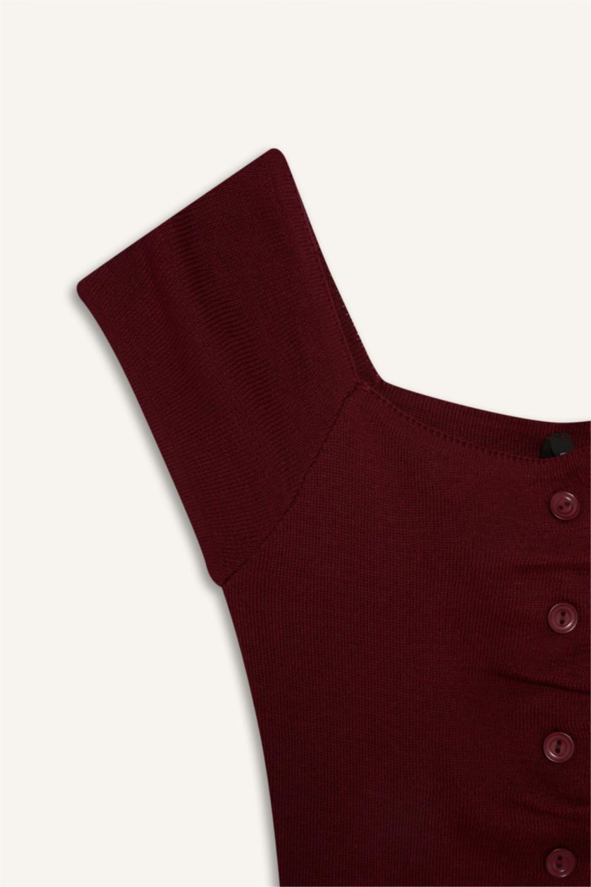 نساء خمري بلوز صوف نص ردن مخصر بياخة مربعة