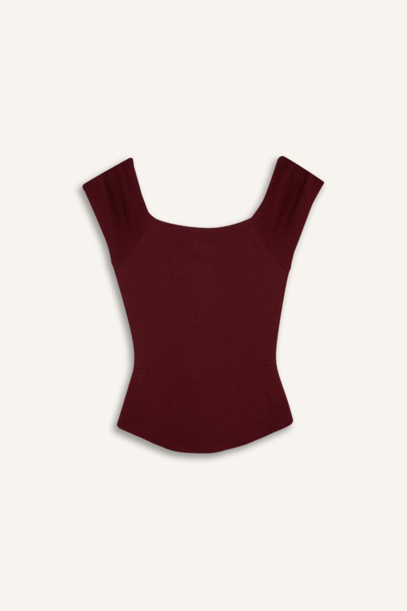 نساء خمري بلوز صوف نص ردن مخصر بياخة مربعة