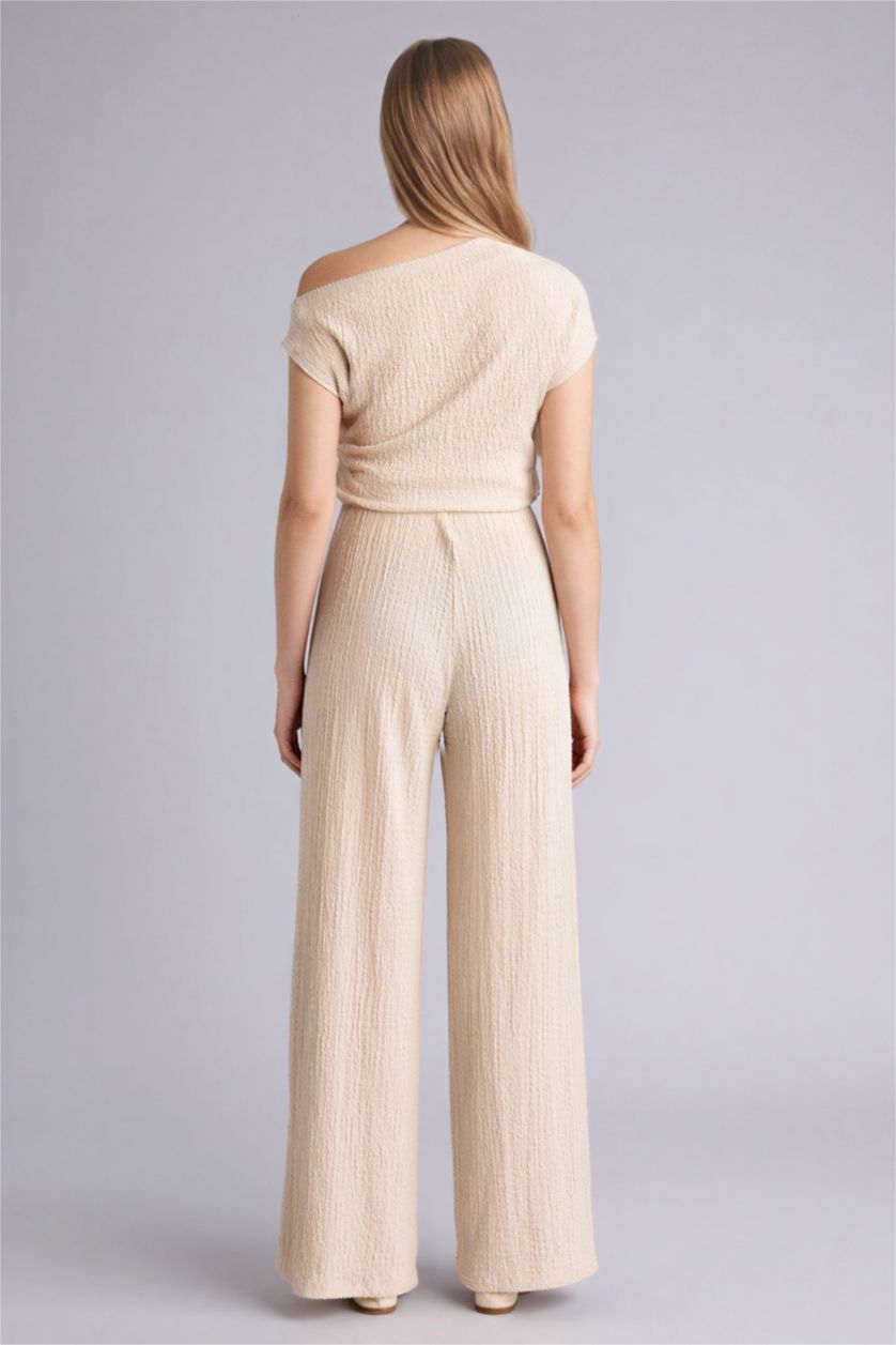 Женщины Бежевый Брюки Wide Leg из ткани букле