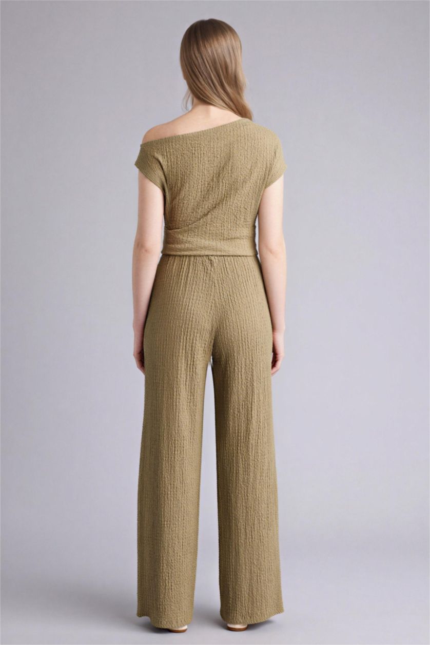 Женщины Хаки Брюки Wide Leg из ткани букле