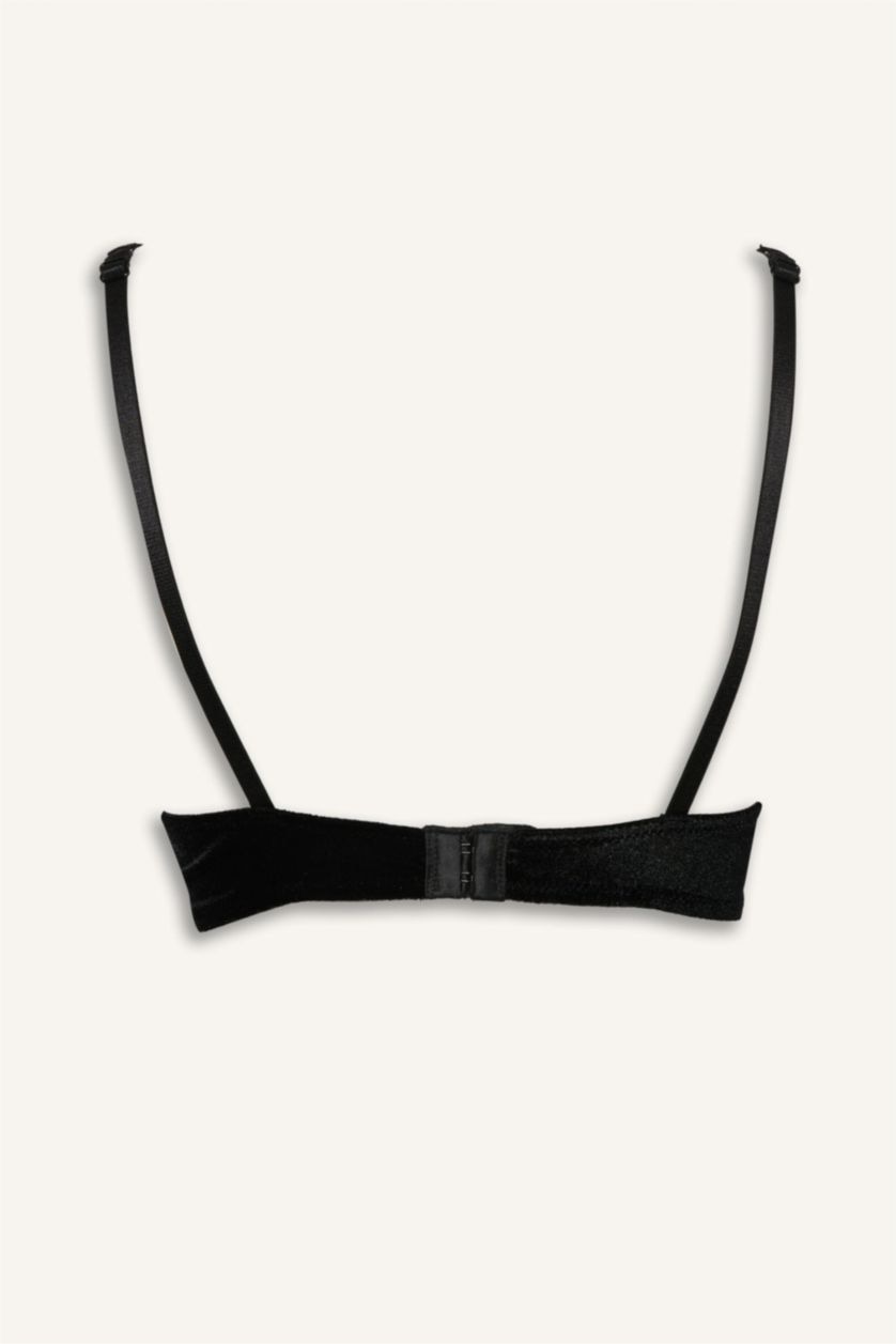 Woman Black Velvet Lined Full Push Up Underwired T-Shirt Bra
