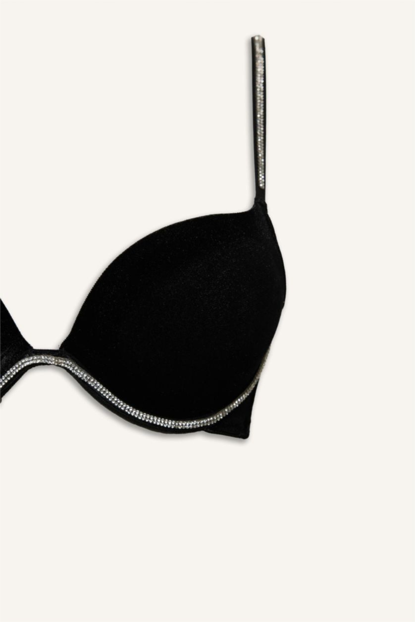 Woman Black Velvet Lined Full Push Up Underwired T-Shirt Bra