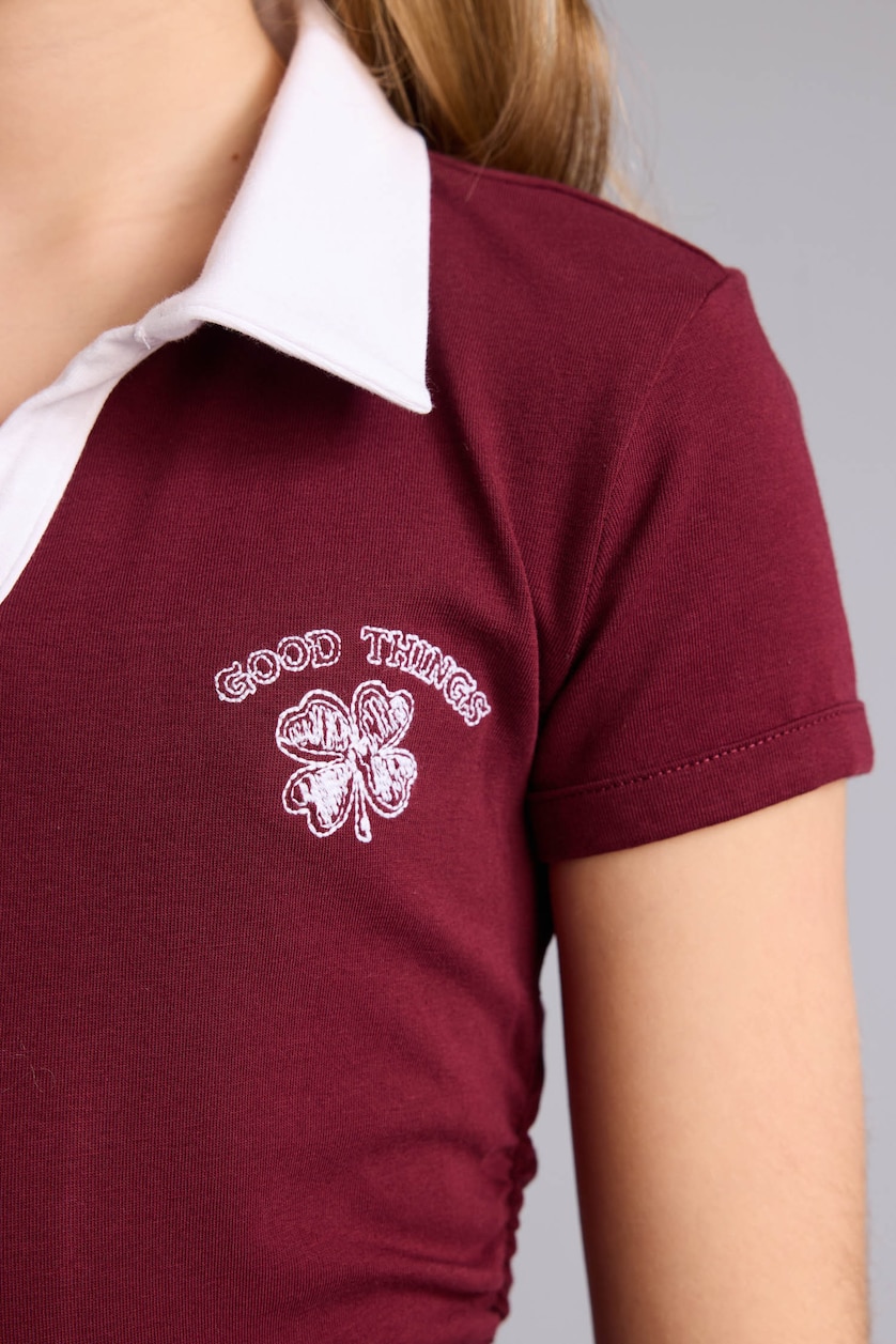 بنات خمري Girl Slim Fit Printed Polo T-Shirt