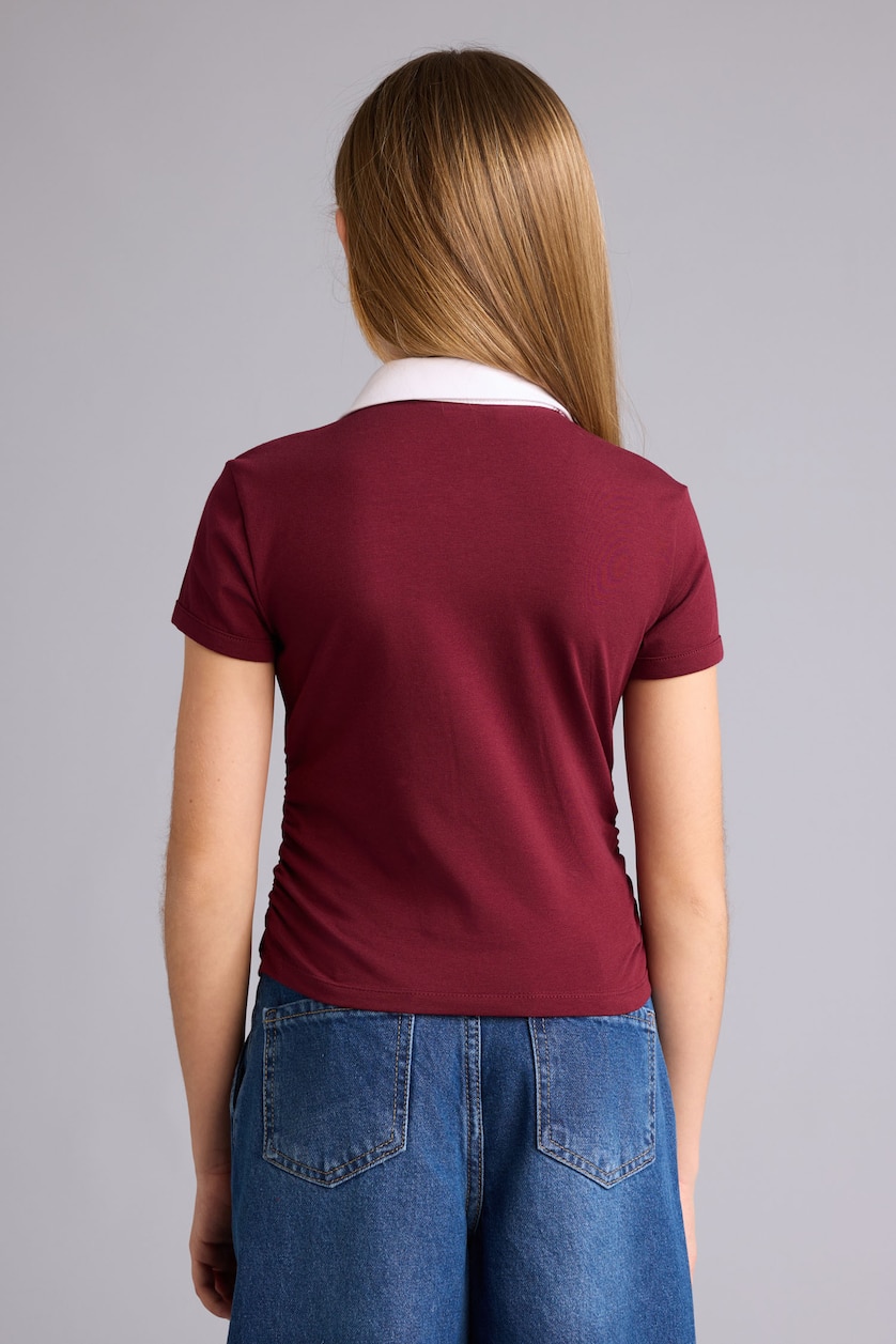 بنات خمري Girl Slim Fit Printed Polo T-Shirt