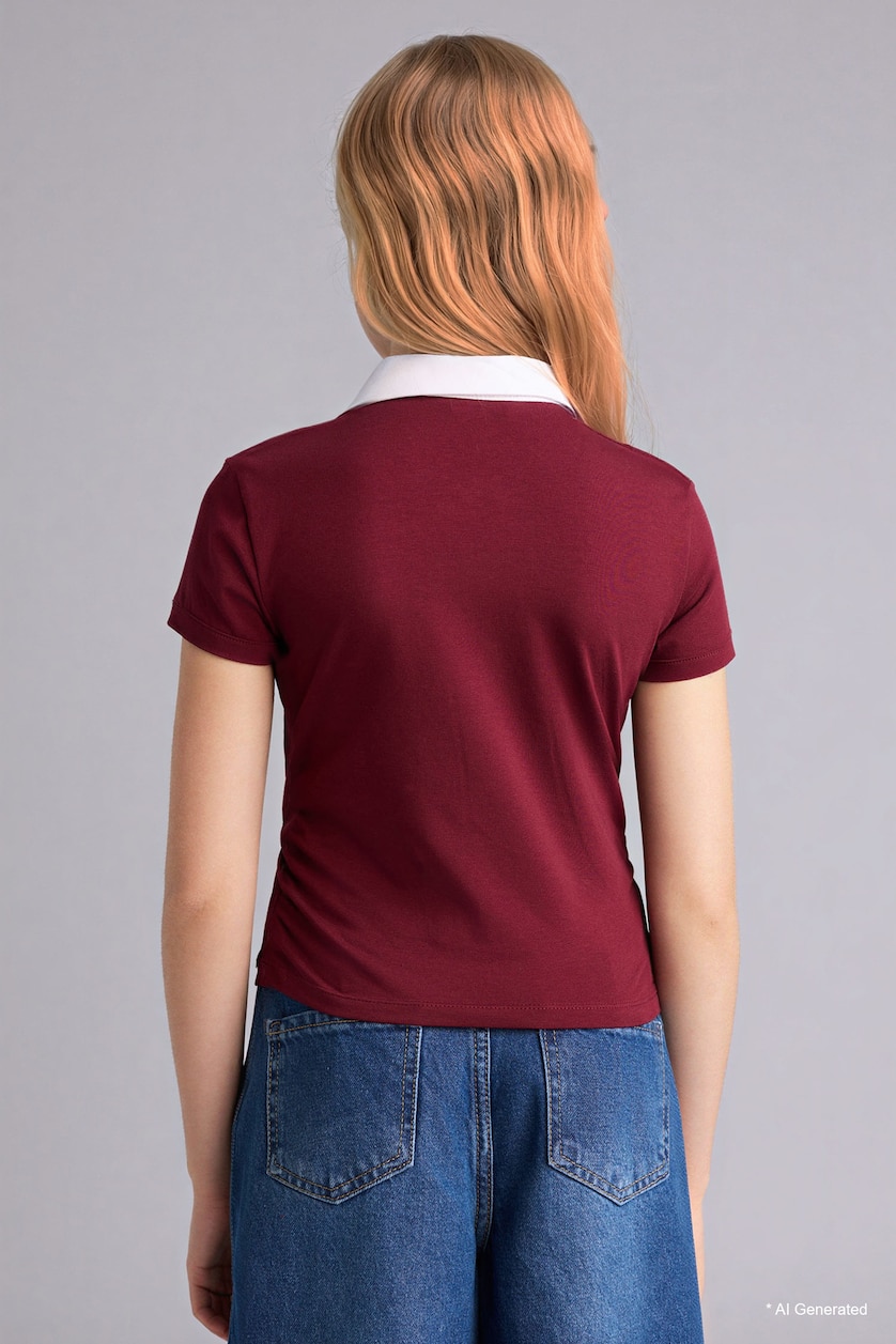 بنات خمري Girl Slim Fit Printed Polo T-Shirt
