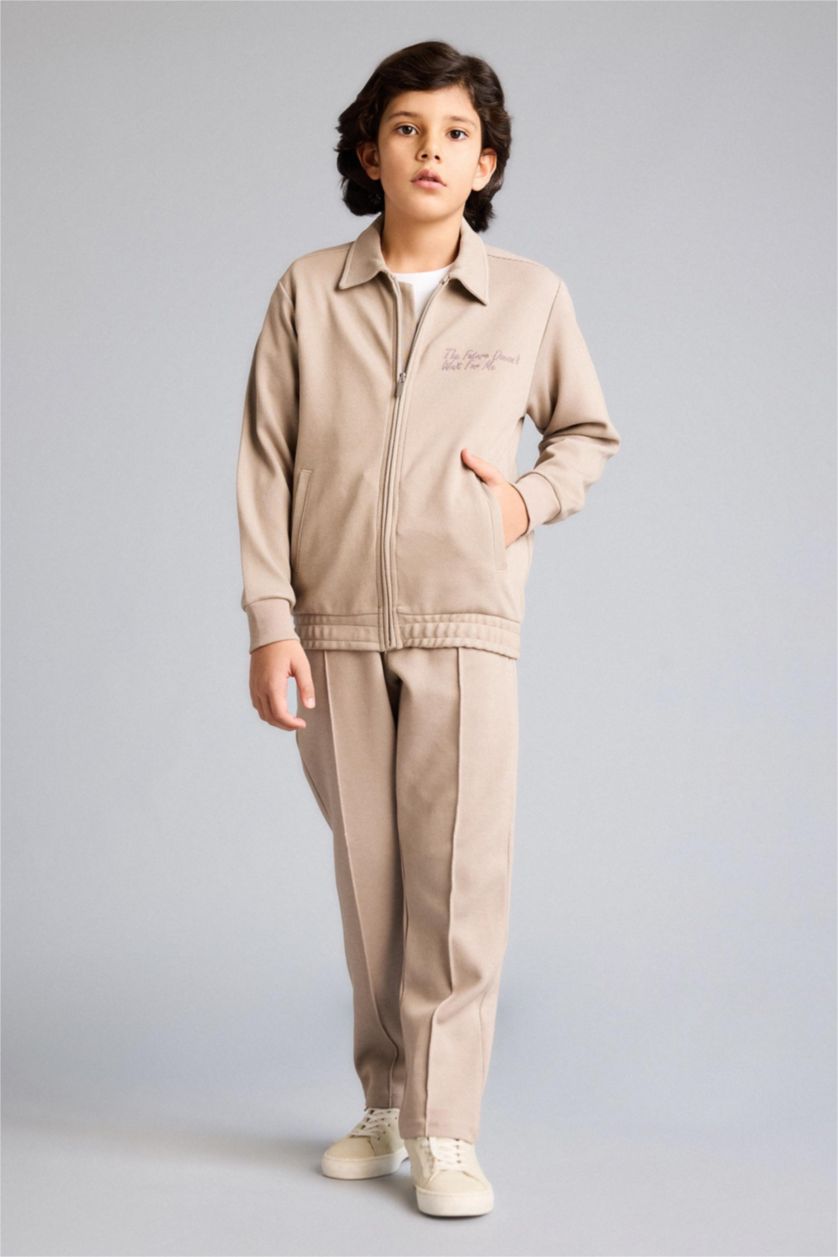 Мальчики и подростки Оливково-коричневый Кардиган с надписью и воротником поло для мальчиков
