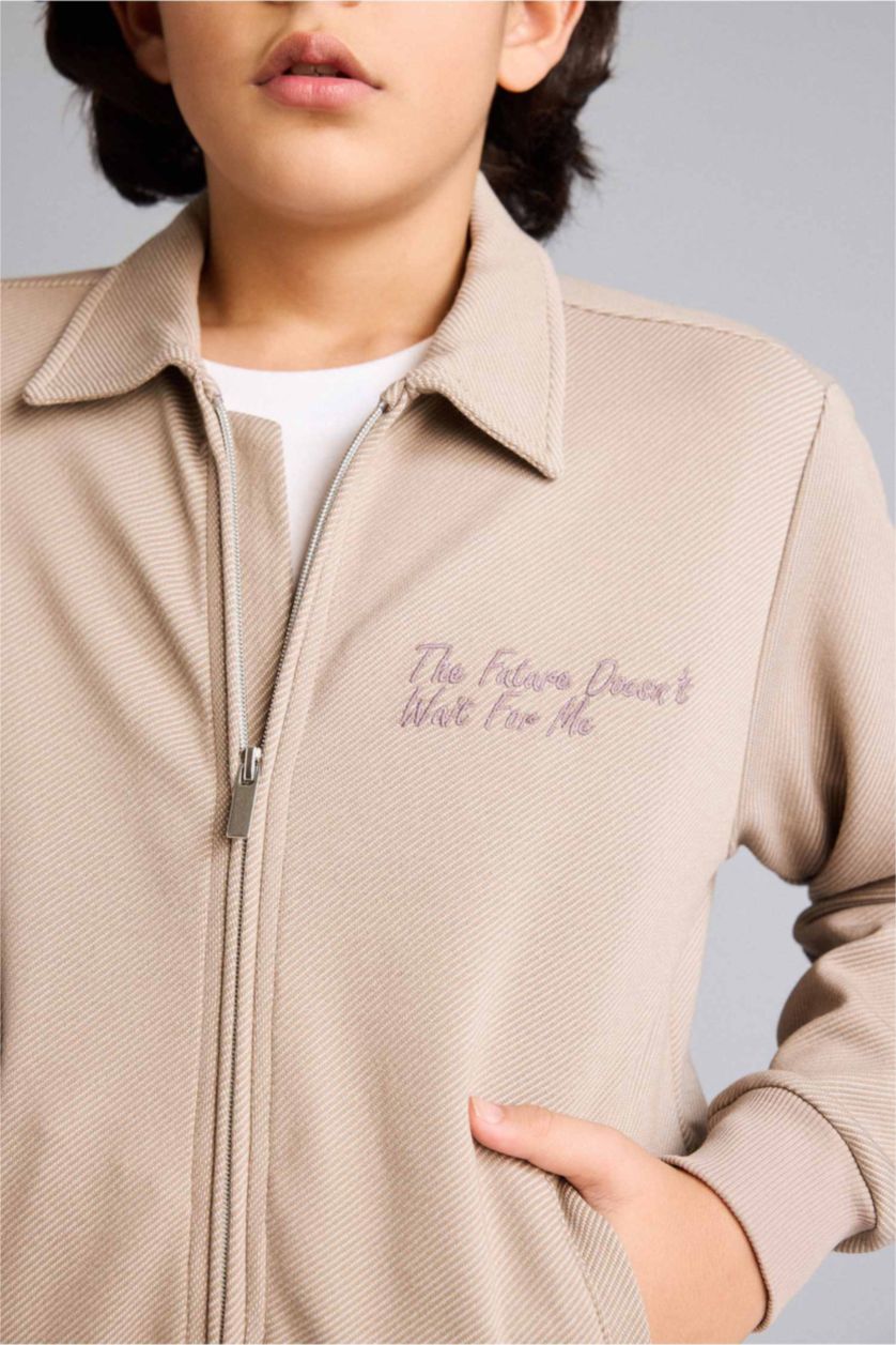 Мальчики и подростки Оливково-коричневый Кардиган с надписью и воротником поло для мальчиков