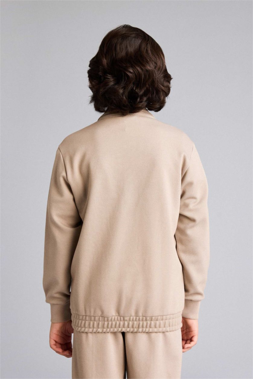 Мальчики и подростки Оливково-коричневый Кардиган с надписью и воротником поло для мальчиков