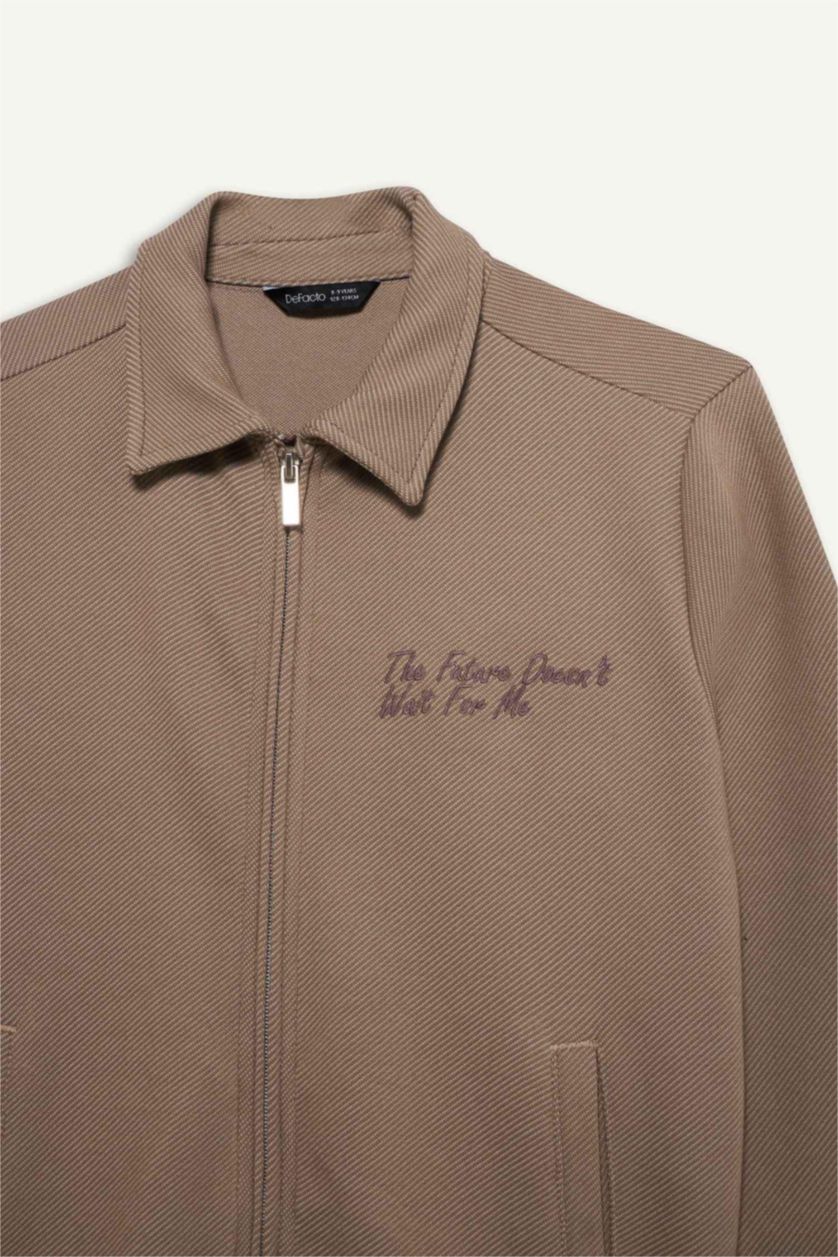 Мальчики и подростки Оливково-коричневый Кардиган с надписью и воротником поло для мальчиков