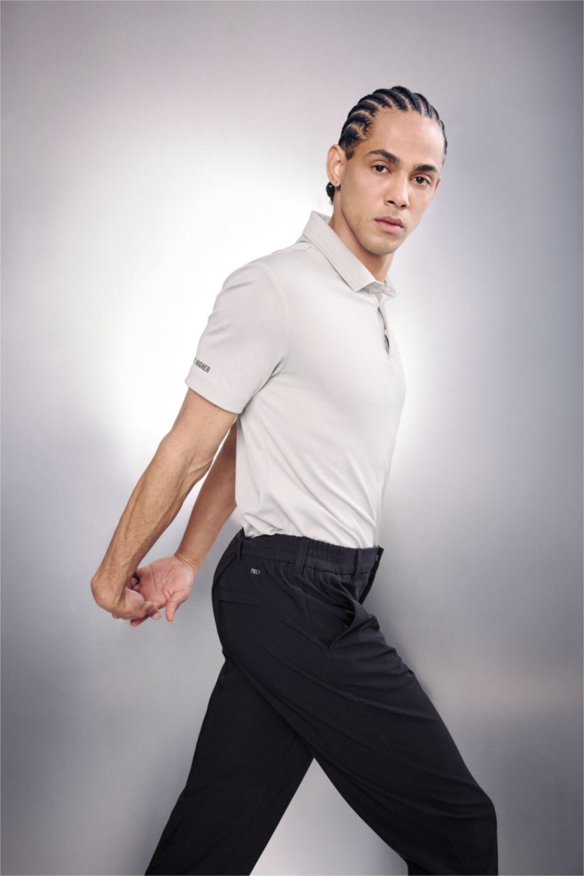 Erkek Açık Gri Standart Fıt Kısa Kollu Polo Tişört