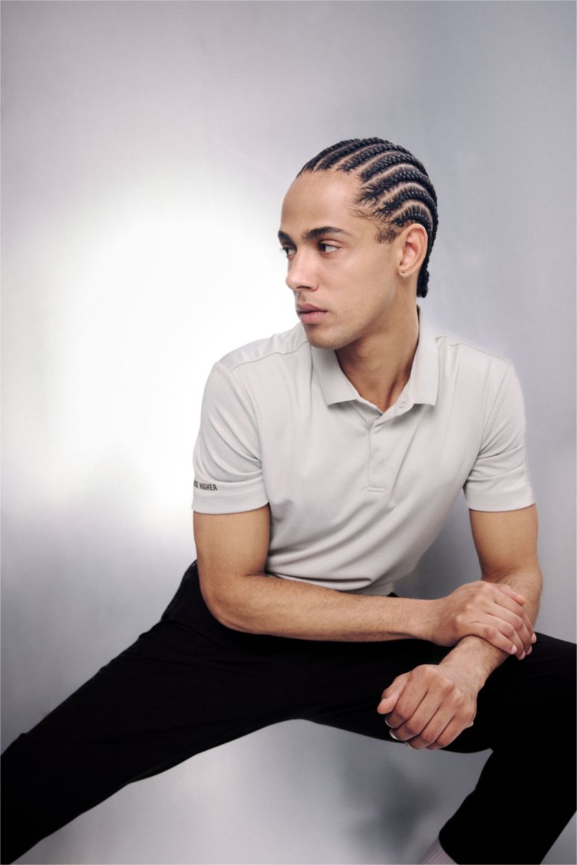 Erkek Açık Gri Standart Fıt Kısa Kollu Polo Tişört