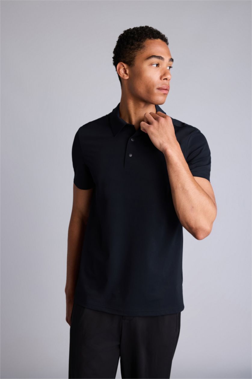 HOMME Noir T-shirt Polo slim à manches courtes