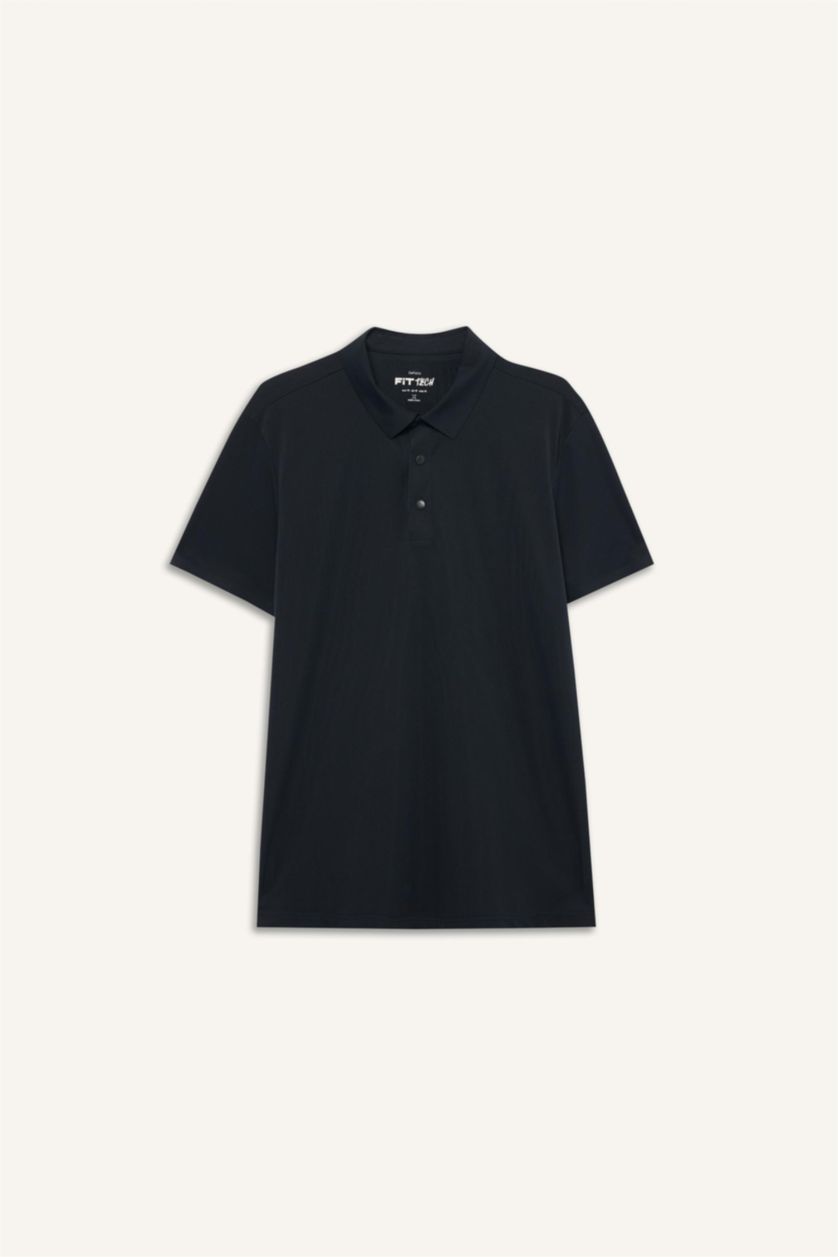 Erkek Siyah Slım Fıt Kısa Kollu Polo Tişört