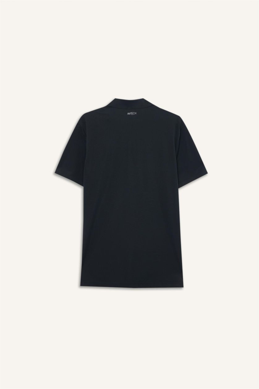 Erkek Siyah Slım Fıt Kısa Kollu Polo Tişört