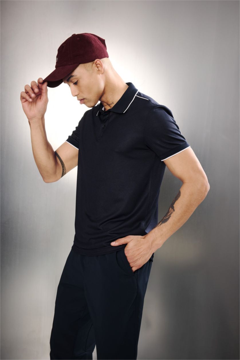 Erkek Lacivert Slım Fıt Kısa Kollu Polo Tişört