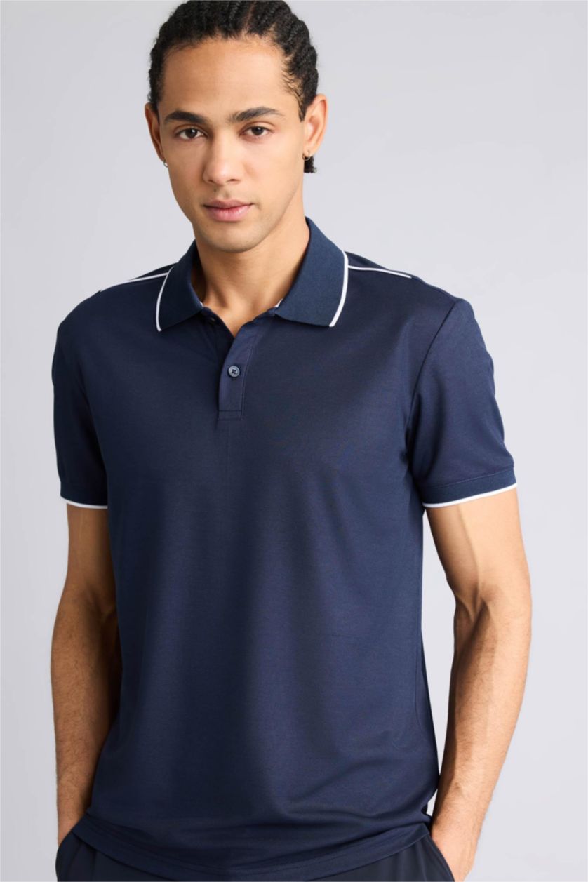 Erkek Lacivert Slım Fıt Kısa Kollu Polo Tişört