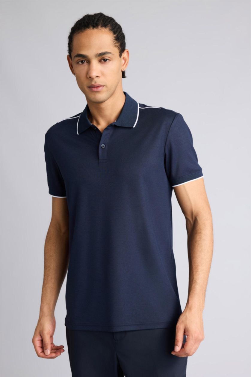 Erkek Lacivert Slım Fıt Kısa Kollu Polo Tişört