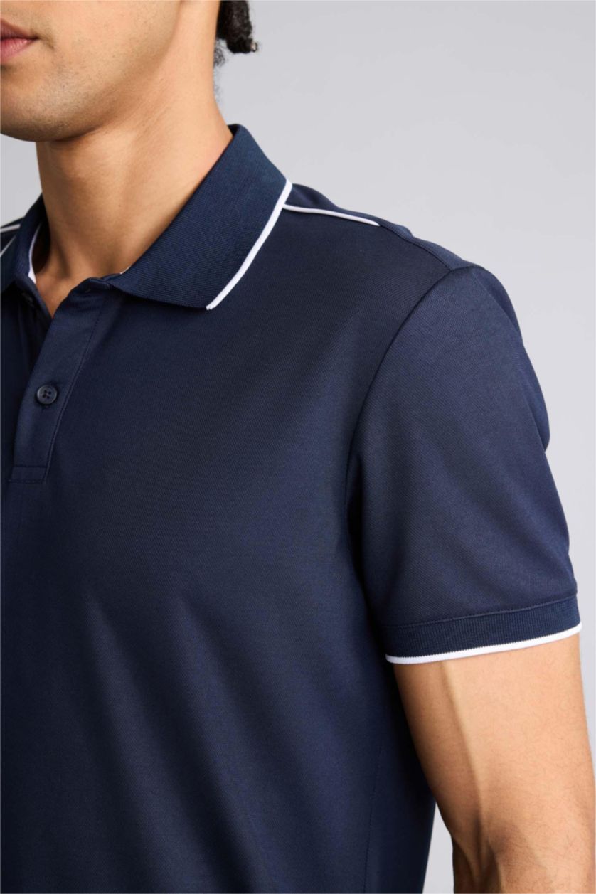 Erkek Lacivert Slım Fıt Kısa Kollu Polo Tişört