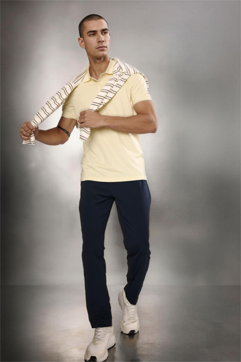 Man Light Yellow Slim Fit Short Sleeve Polo T-Shirt