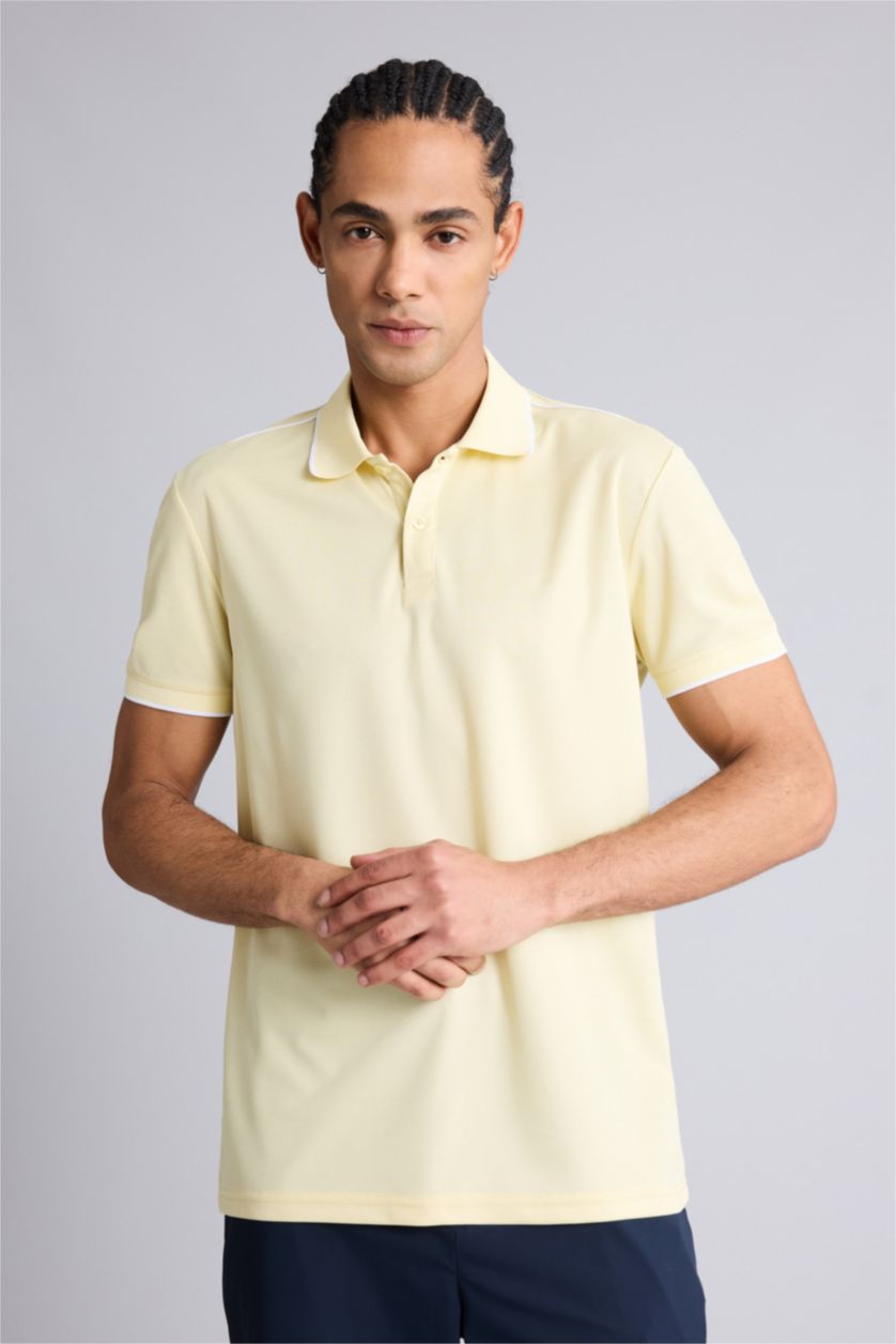 Erkek Açık Sarı Slım Fıt Kısa Kollu Polo Tişört