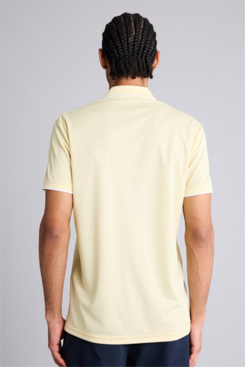 Erkek Açık Sarı Slım Fıt Kısa Kollu Polo Tişört