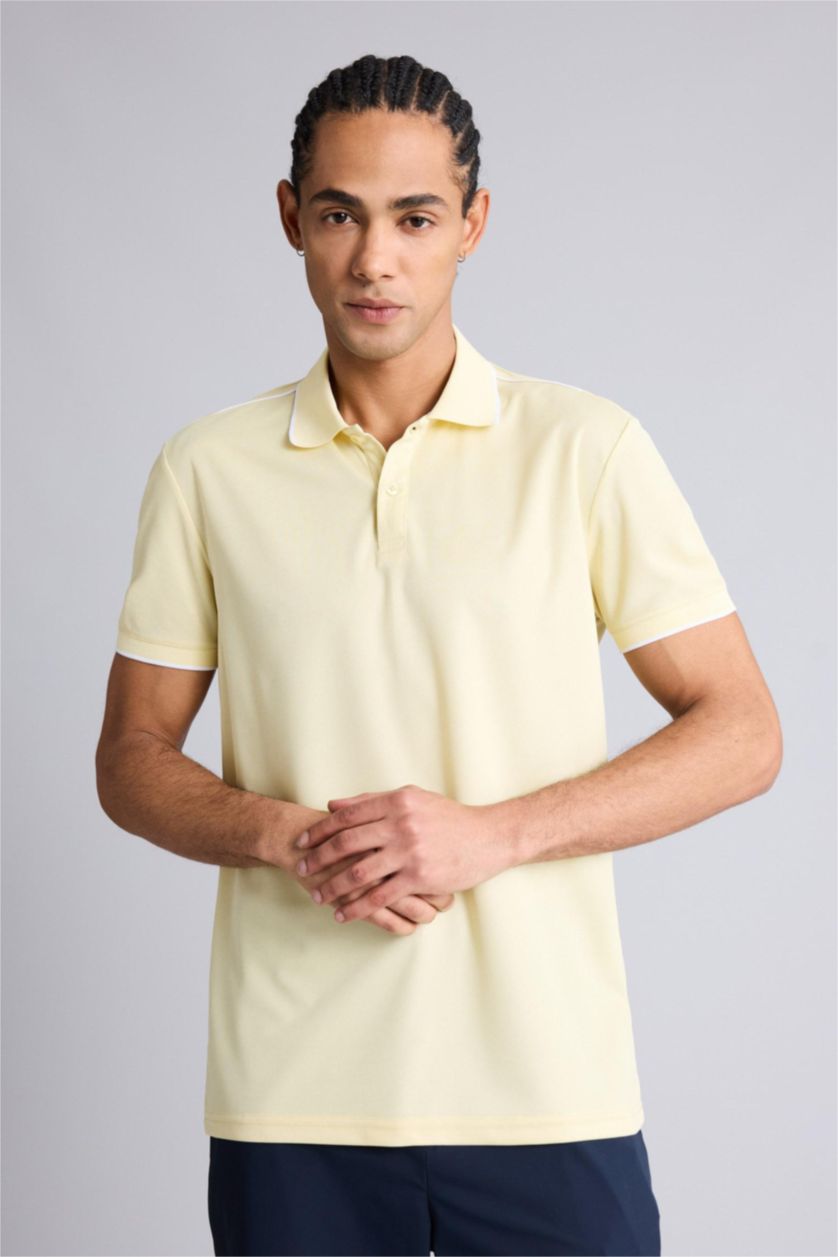 Erkek Açık Sarı Slım Fıt Kısa Kollu Polo Tişört