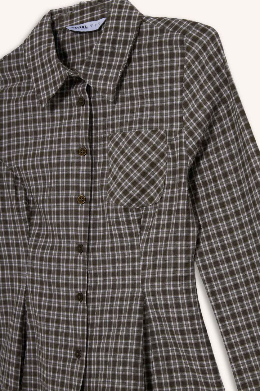 نساء كاكي قميص ردن طويل بوبلين مخصر