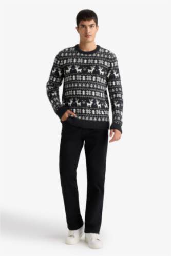 HOMME Anthracite Pull de Noël en maille à motifs