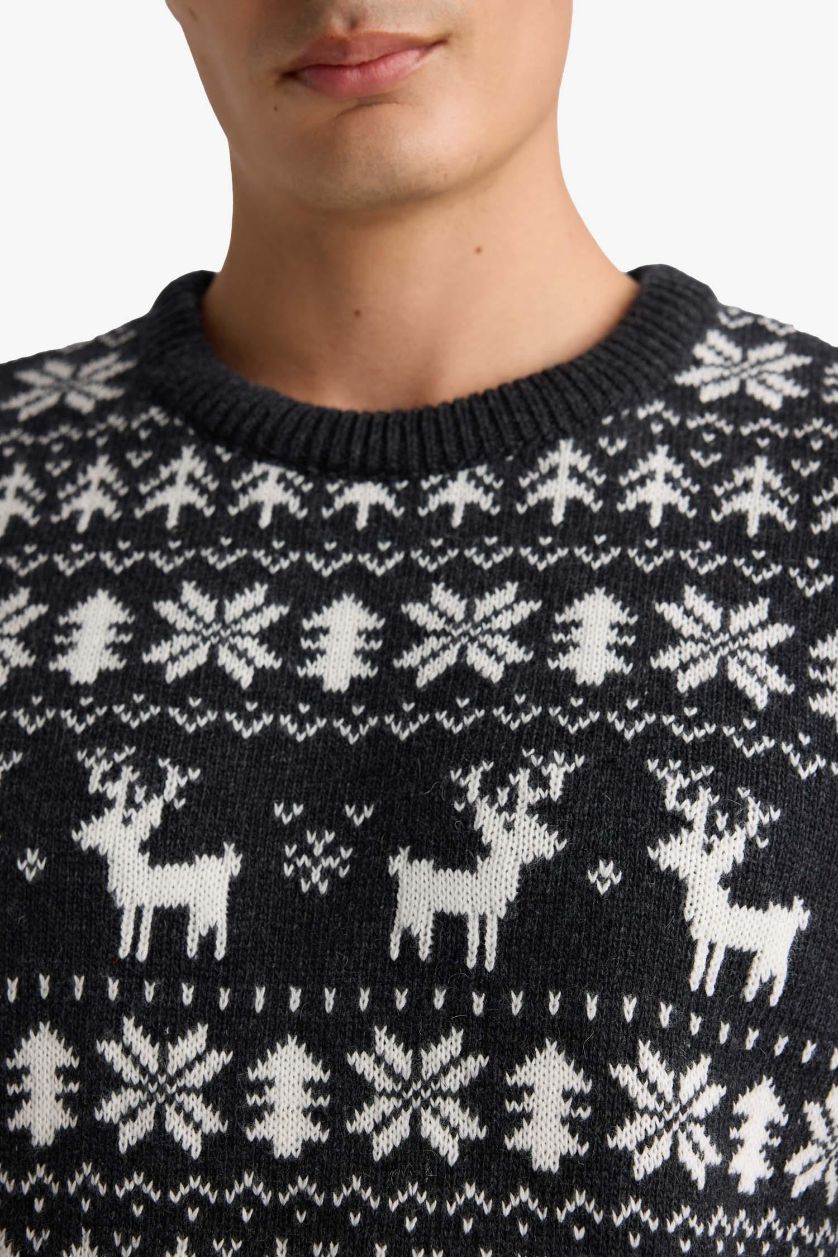 HOMME Anthracite Pull de Noël en maille à motifs