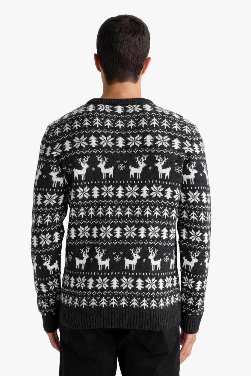 HOMME Anthracite Pull de Noël en maille à motifs