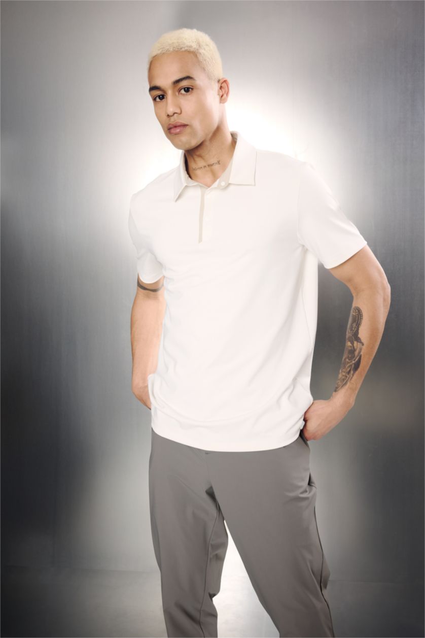 Man Ecru Standard Fit Short Sleeve Polo T-Shirt