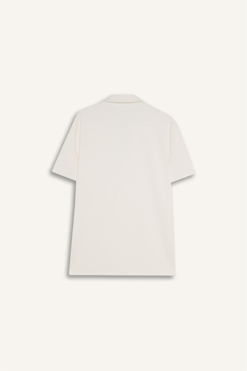 Man Ecru Standard Fit Short Sleeve Polo T-Shirt