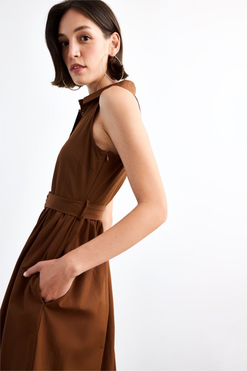 Woman Brown Short Sleeve Maxi Dress