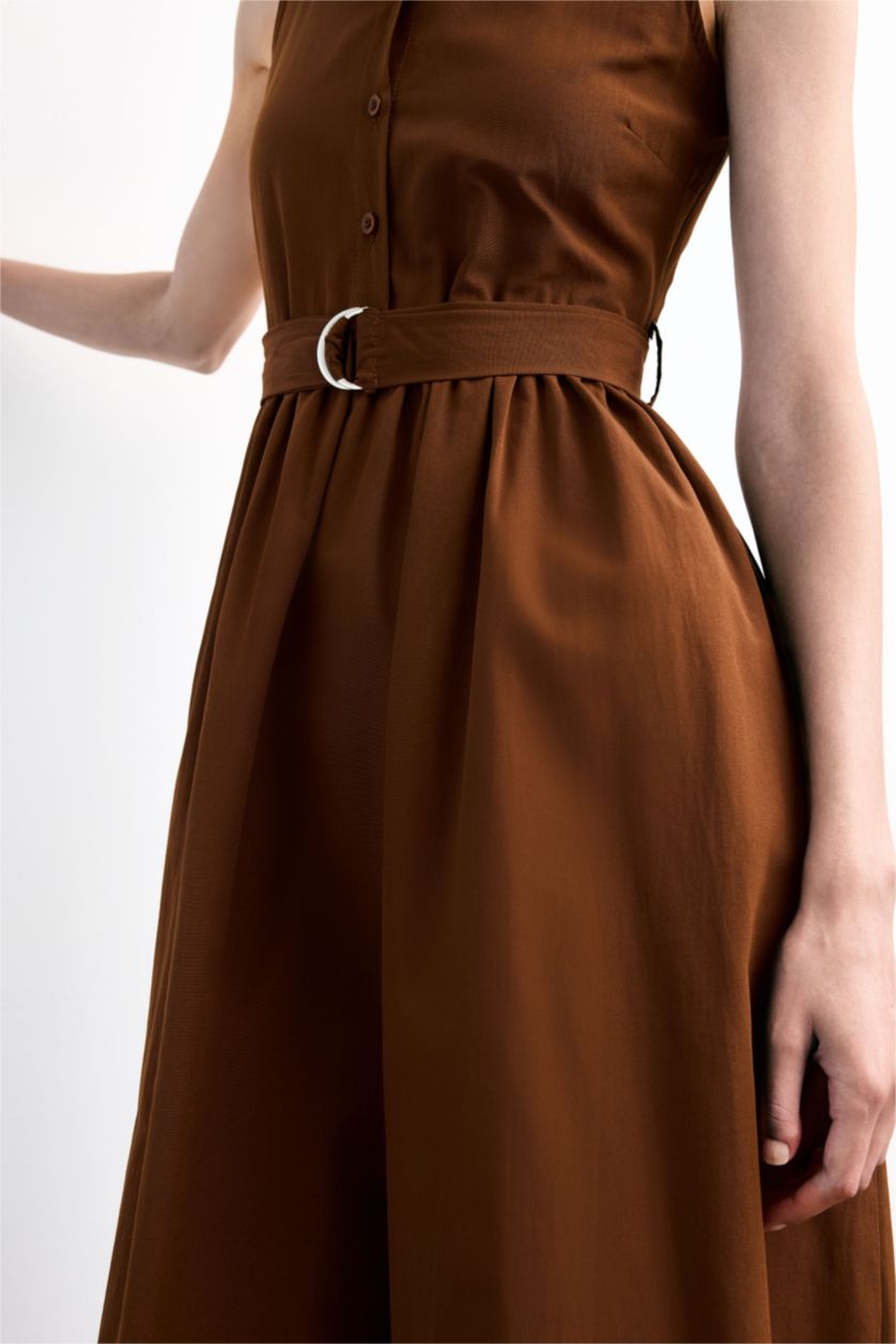 Woman Brown Short Sleeve Maxi Dress