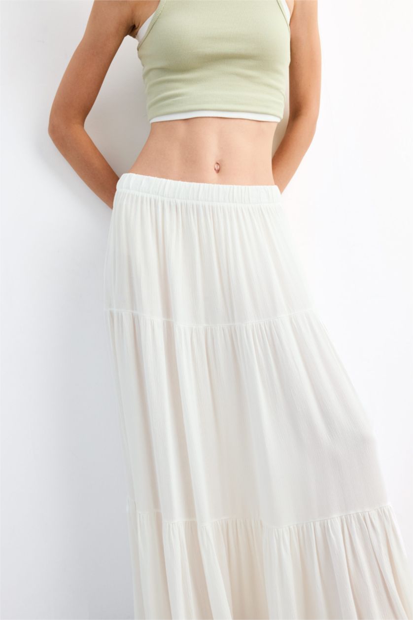 نساء أبيض تنورة طويلة بخصر عادي وبطانة قطنية